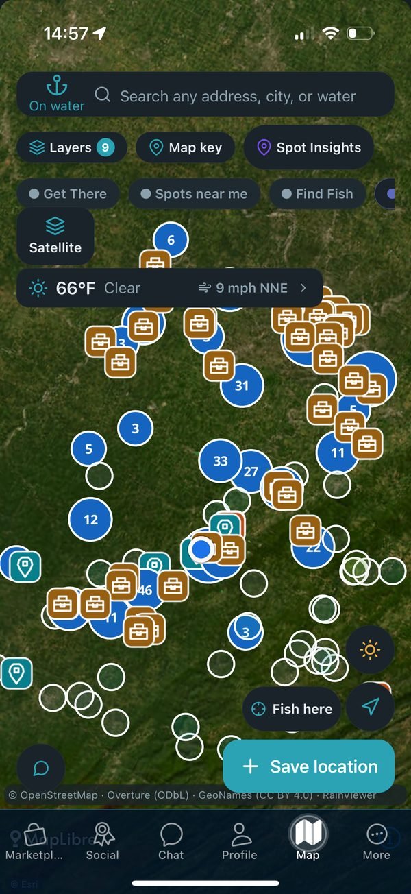 Fishing map screen